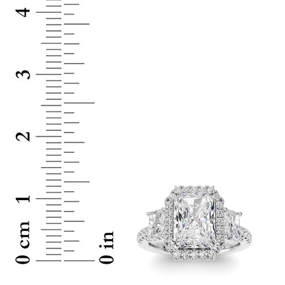 3CTW Radiant Lab-Grown Diamond Prong Accented Three Stone Ring 57 Stones