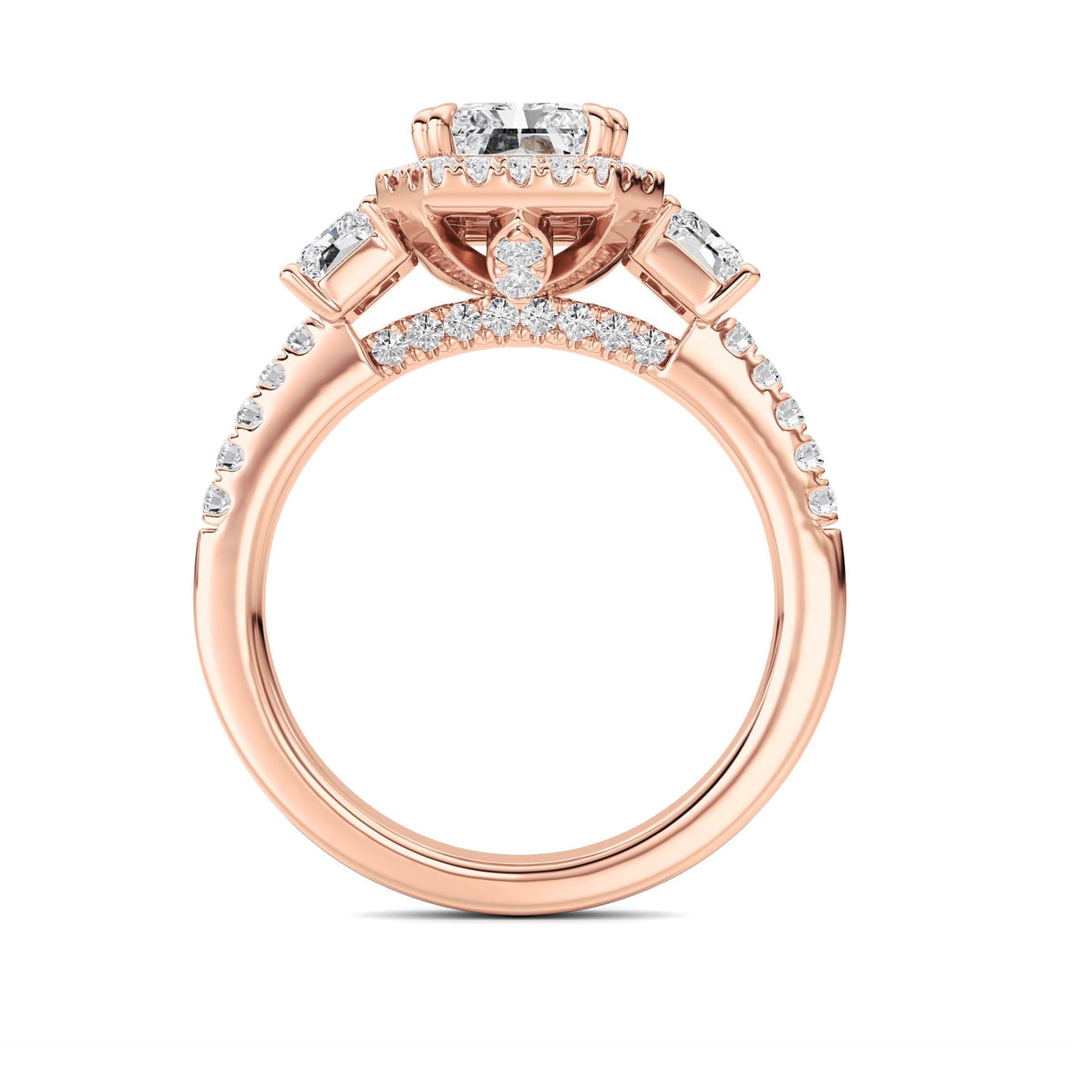 3CTW Radiant Lab-Grown Diamond Prong Accented Three Stone Ring 57 Stones