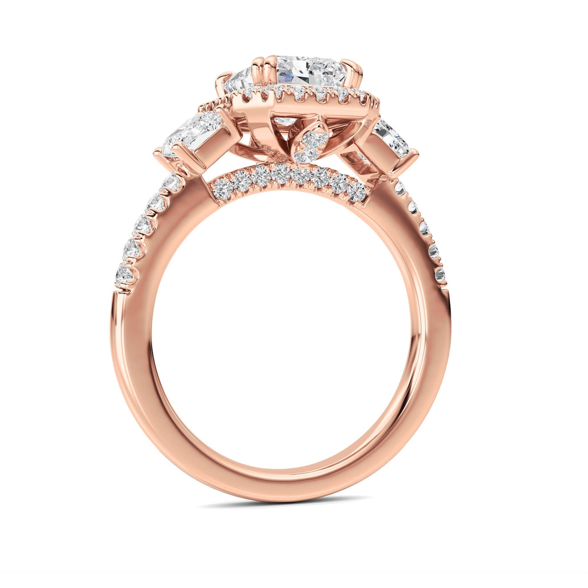 3CTW Radiant Lab-Grown Diamond Prong Accented Three Stone Ring 57 Stones