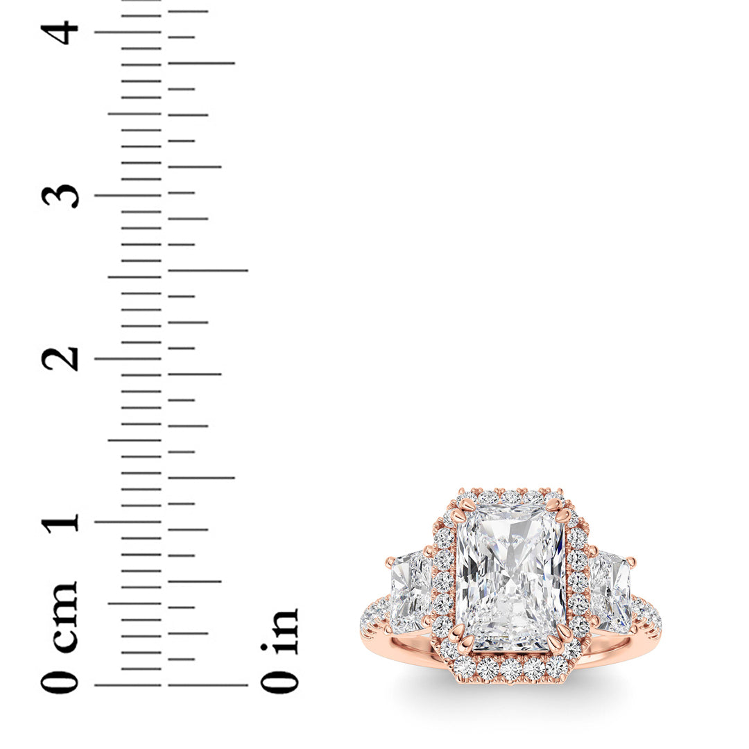 3CTW Radiant Lab-Grown Diamond Prong Accented Three Stone Ring 57 Stones