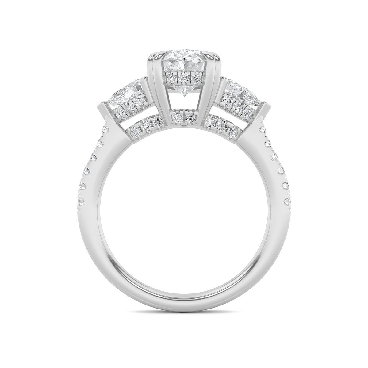3CTW Oval Lab-Grown Diamond Prong Three Stone Accented Engagement Ring 49 Stones