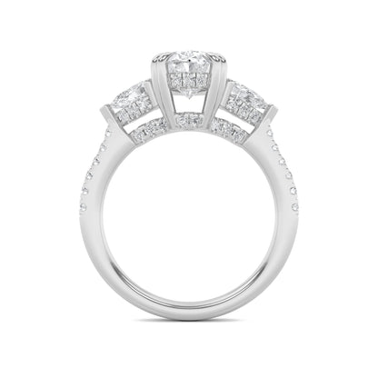 3CTW Oval Lab-Grown Diamond Prong Three Stone Accented Engagement Ring 49 Stones
