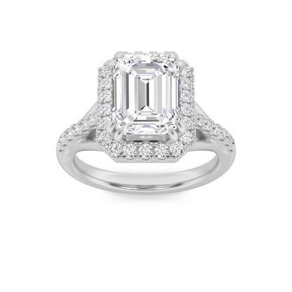 3CTW Emerald Lab-Grown Diamond Prong Halo Accented Engagement Ring 37 Stones