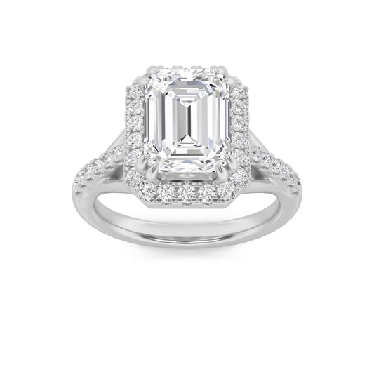 3CTW Emerald Lab-Grown Diamond Prong Halo Accented Engagement Ring 37 Stones