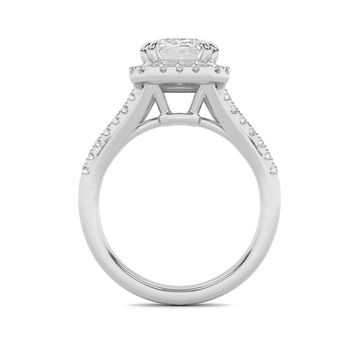 3CTW Emerald Lab-Grown Diamond Prong Halo Accented Engagement Ring 37 Stones