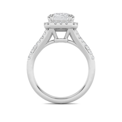 3CTW Emerald Lab-Grown Diamond Prong Halo Accented Engagement Ring 37 Stones