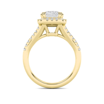 3CTW Emerald Lab-Grown Diamond Prong Halo Accented Engagement Ring 37 Stones