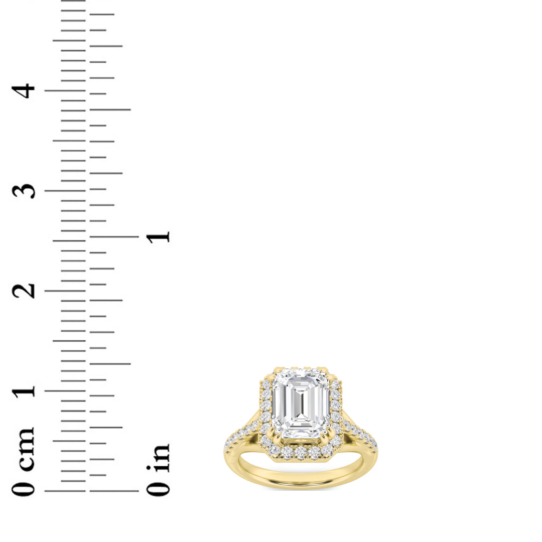 3CTW Emerald Lab-Grown Diamond Prong Halo Accented Engagement Ring 37 Stones