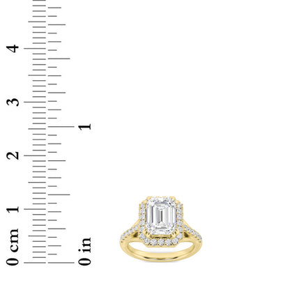 3CTW Emerald Lab-Grown Diamond Prong Halo Accented Engagement Ring 37 Stones