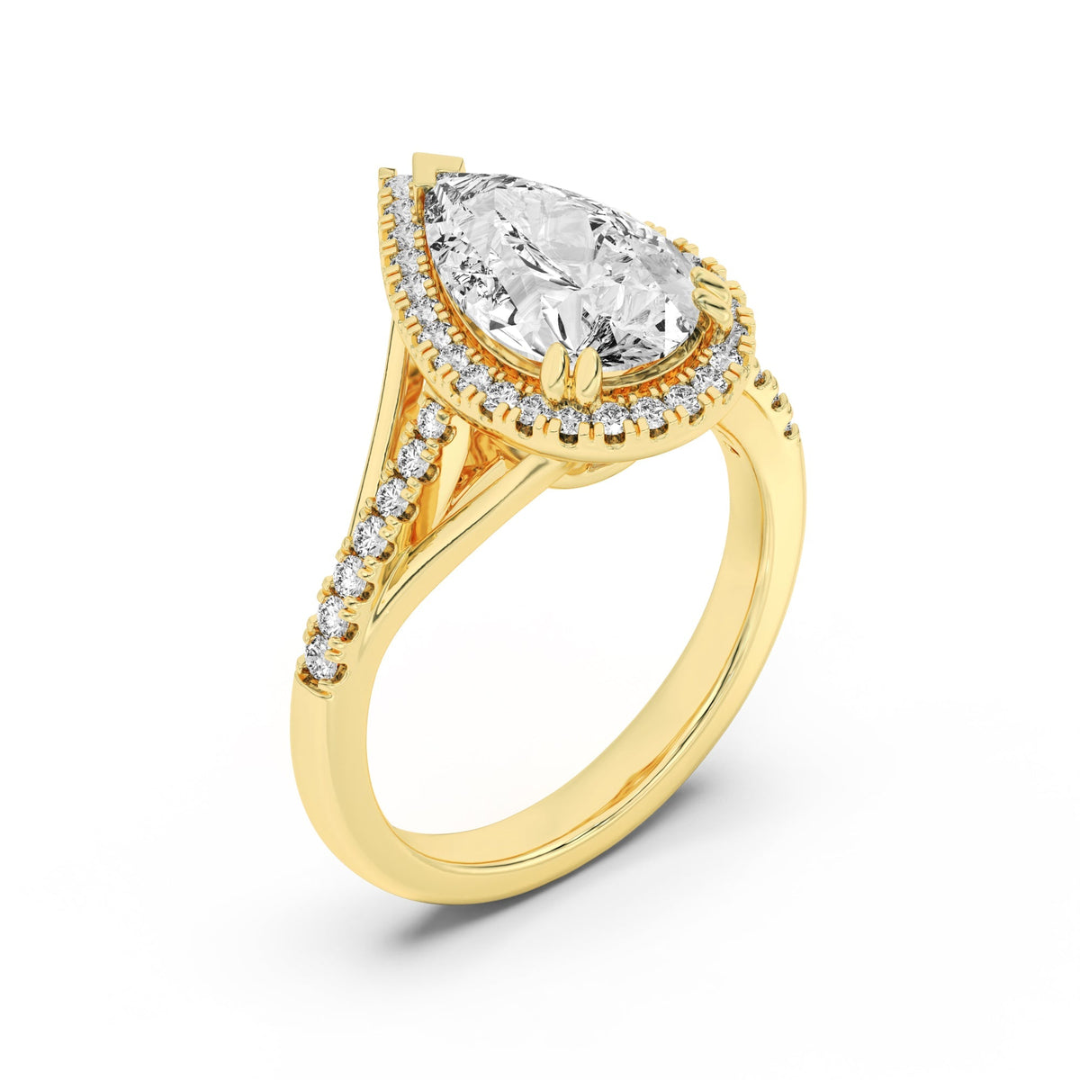 3CTW Pear Lab-Grown Diamond Prong Halo Accented Engagement Ring 43 Stones