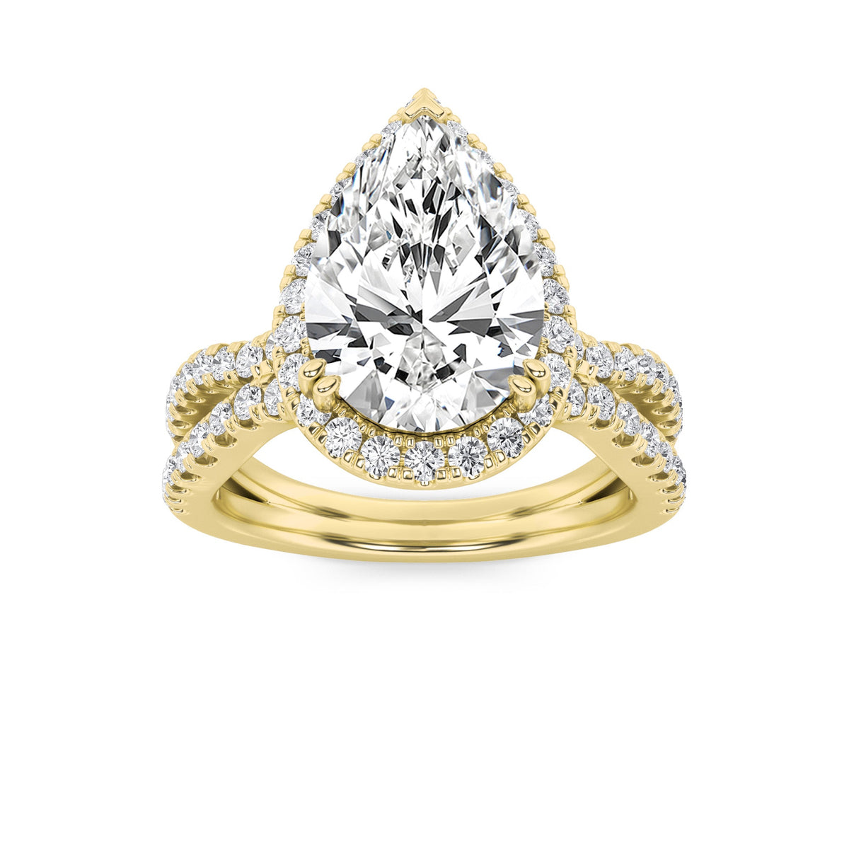 4CTW Pear Lab-Grown Diamond Prong Split Shank Halo Engagement Ring 77 Stones