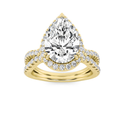4CTW Pear Lab-Grown Diamond Prong Split Shank Halo Engagement Ring 77 Stones