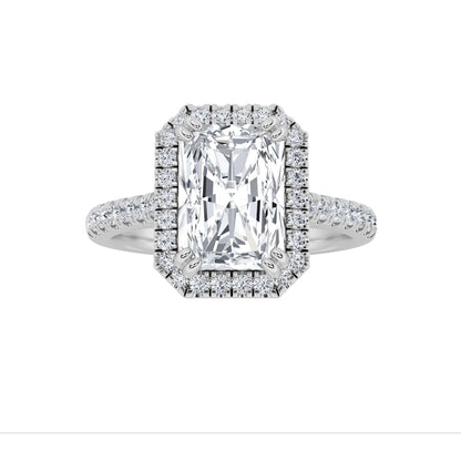 3CTW Radiant Lab-Grown Diamond Prong Classic Halo Accented Engagement Ring 51 Stones
