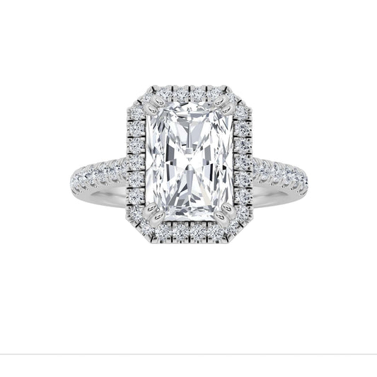 3CTW Radiant Lab-Grown Diamond Prong Classic Halo Accented Engagement Ring 51 Stones