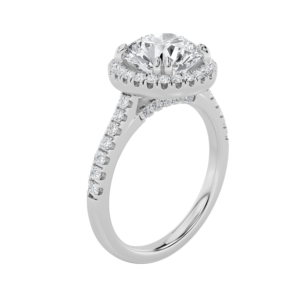 3CTW Round Lab-Grown Diamond Prong Classic Halo Accented Engagement Ring 52 Stones