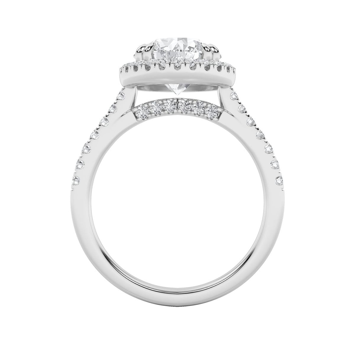 3CTW Round Lab-Grown Diamond Prong Classic Halo Accented Engagement Ring 52 Stones