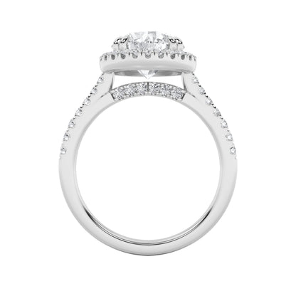 3CTW Round Lab-Grown Diamond Prong Classic Halo Accented Engagement Ring 52 Stones