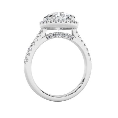 3CTW Round Lab-Grown Diamond Prong Classic Halo Accented Engagement Ring 52 Stones