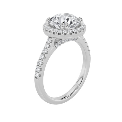 5CTW Round Lab-Grown Diamond Prong Classic Halo Accented Engagement Ring 53 Stones