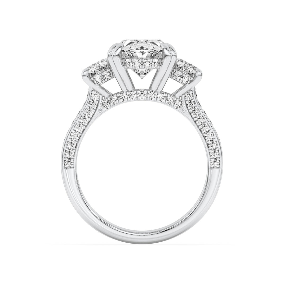 3CTW Oval Lab-Grown Diamond Prong Three Stone Accented Engagement Ring 87 Stones