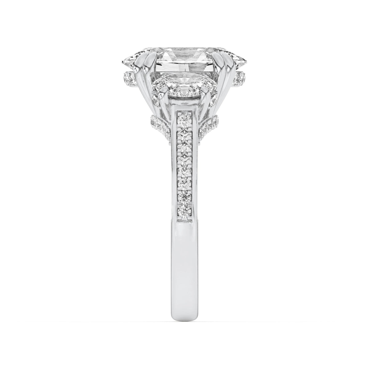 3CTW Oval Lab-Grown Diamond Prong Three Stone Accented Engagement Ring 87 Stones