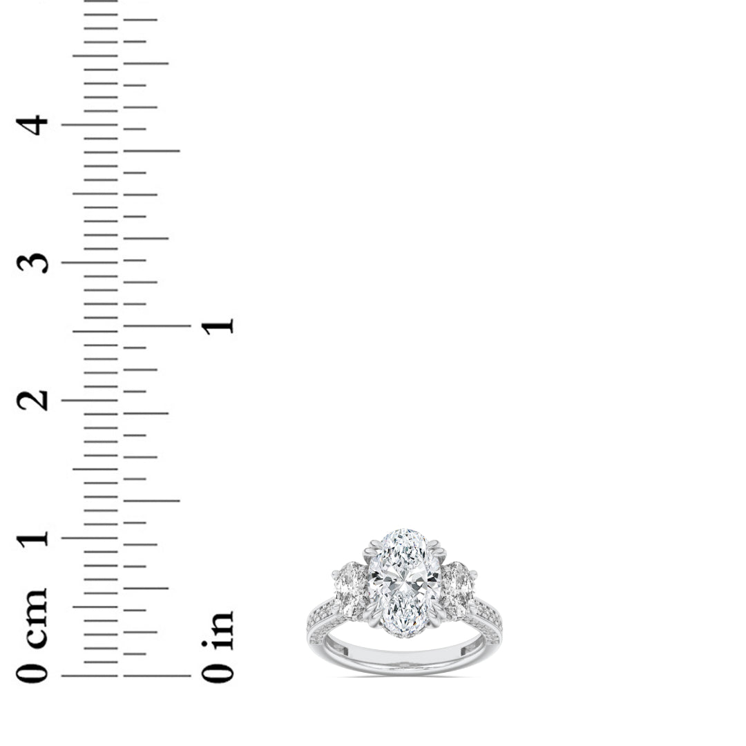 3CTW Oval Lab-Grown Diamond Prong Three Stone Accented Engagement Ring 87 Stones
