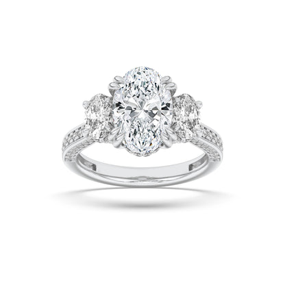 5CTW Oval Lab-Grown Diamond Prong Three Stone Accented Engagement Ring 89 Stones