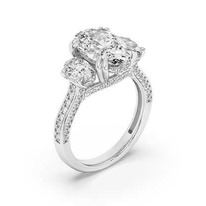 5CTW Oval Lab-Grown Diamond Prong Three Stone Accented Engagement Ring 89 Stones
