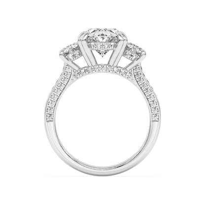 5CTW Oval Lab-Grown Diamond Prong Three Stone Accented Engagement Ring 89 Stones