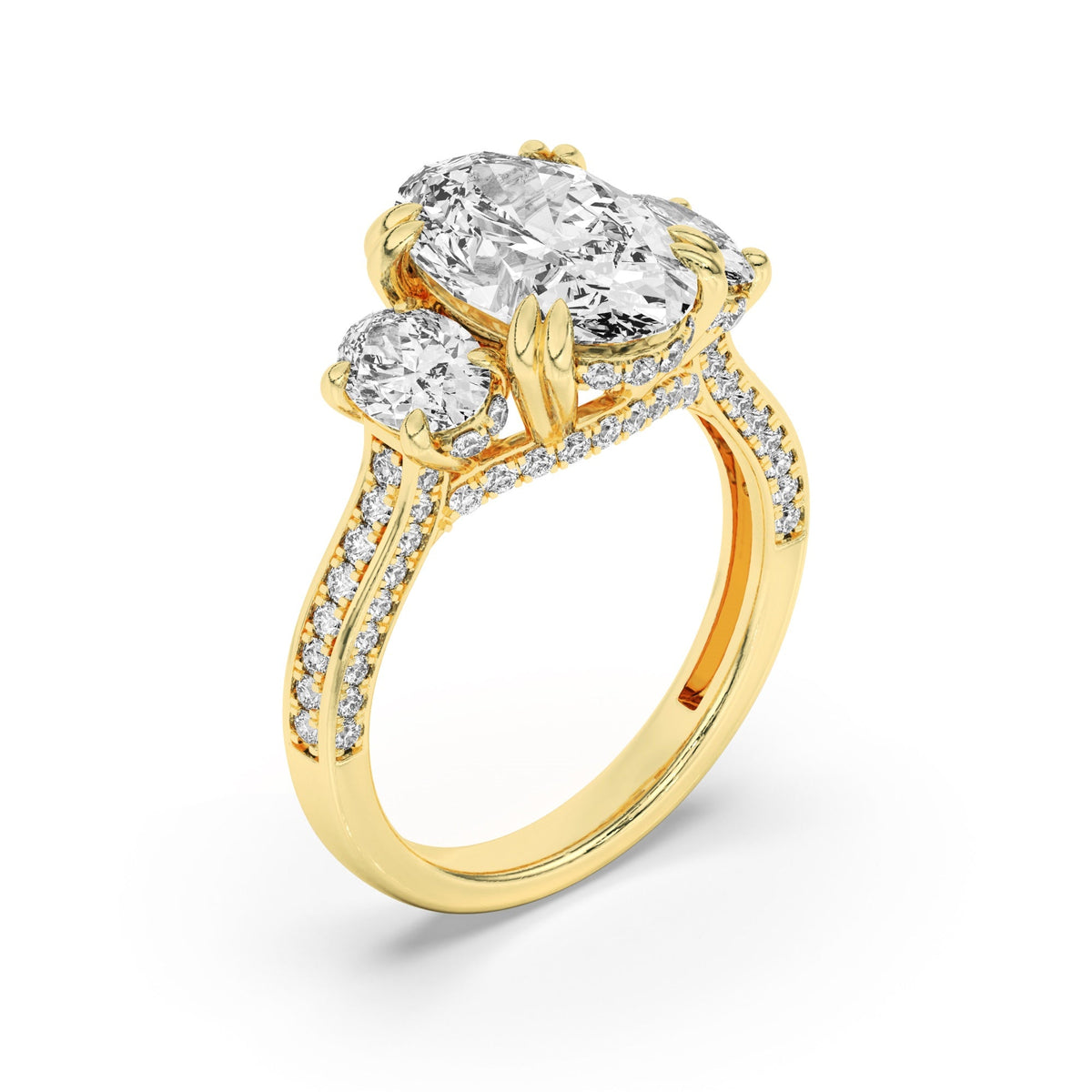 5CTW Oval Lab-Grown Diamond Prong Three Stone Accented Engagement Ring 89 Stones
