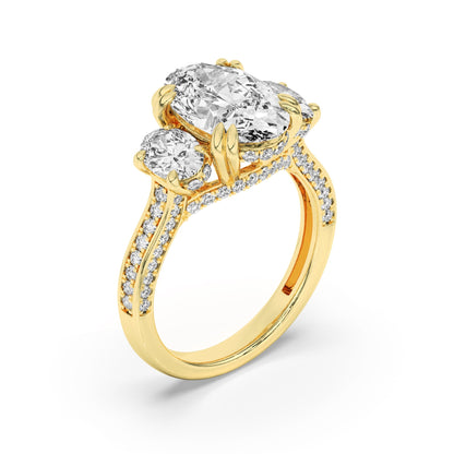 5CTW Oval Lab-Grown Diamond Prong Three Stone Accented Engagement Ring 89 Stones