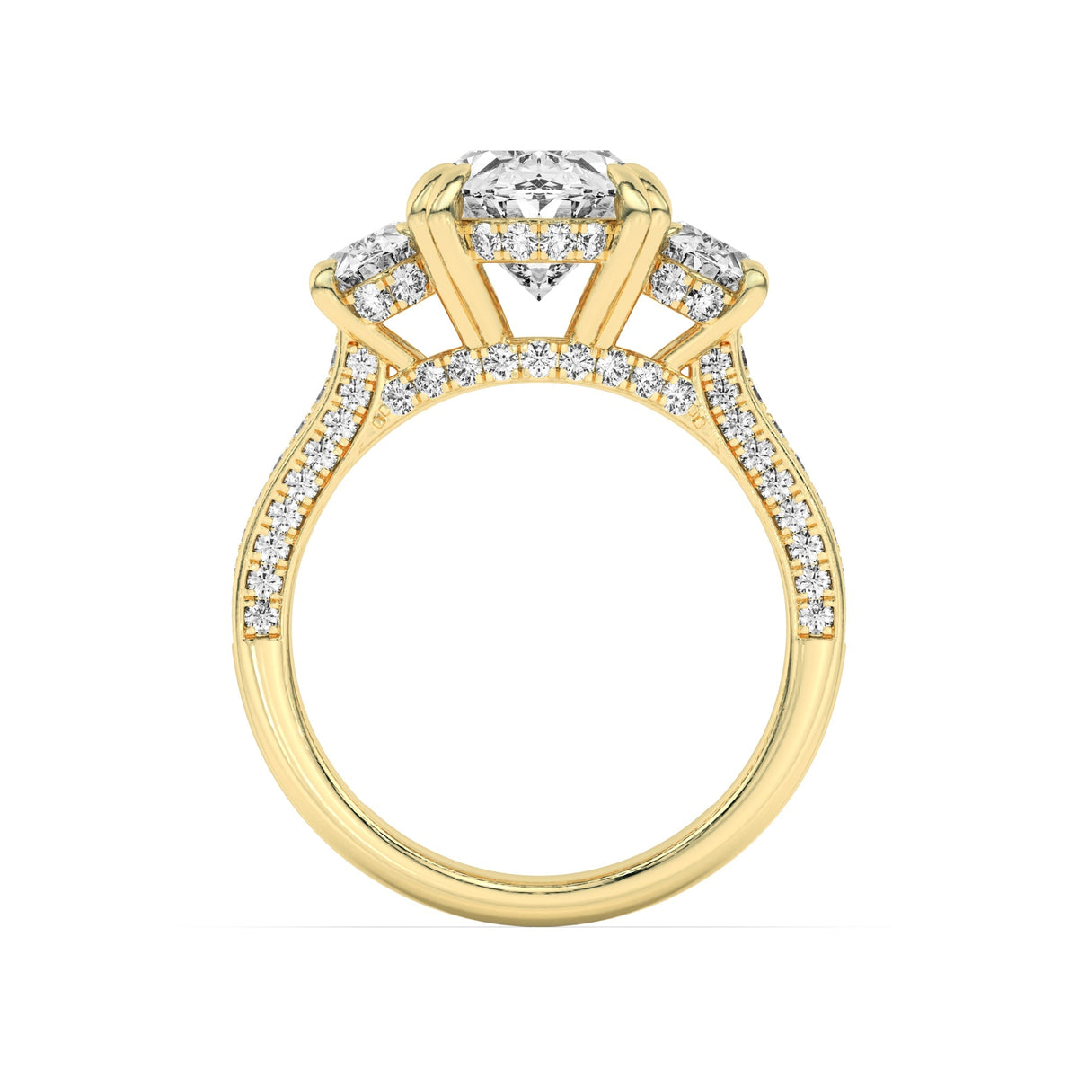 5CTW Oval Lab-Grown Diamond Prong Three Stone Accented Engagement Ring 89 Stones