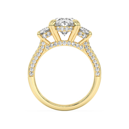5CTW Oval Lab-Grown Diamond Prong Three Stone Accented Engagement Ring 89 Stones