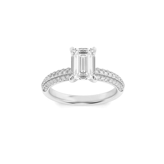 1.5CTW Emerald Lab-Grown Diamond Prong Three Row Micro Pave Engagement Ring 57 Stones