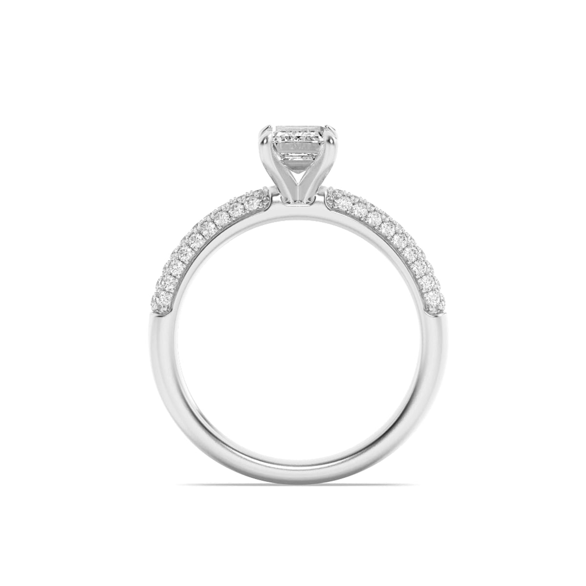 1.5CTW Emerald Lab-Grown Diamond Prong Three Row Micro Pave Engagement Ring 57 Stones