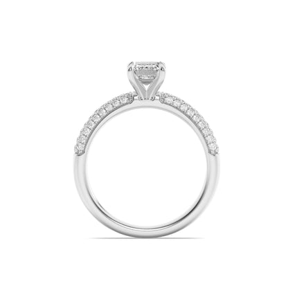1.5CTW Emerald Lab-Grown Diamond Prong Three Row Micro Pave Engagement Ring 57 Stones