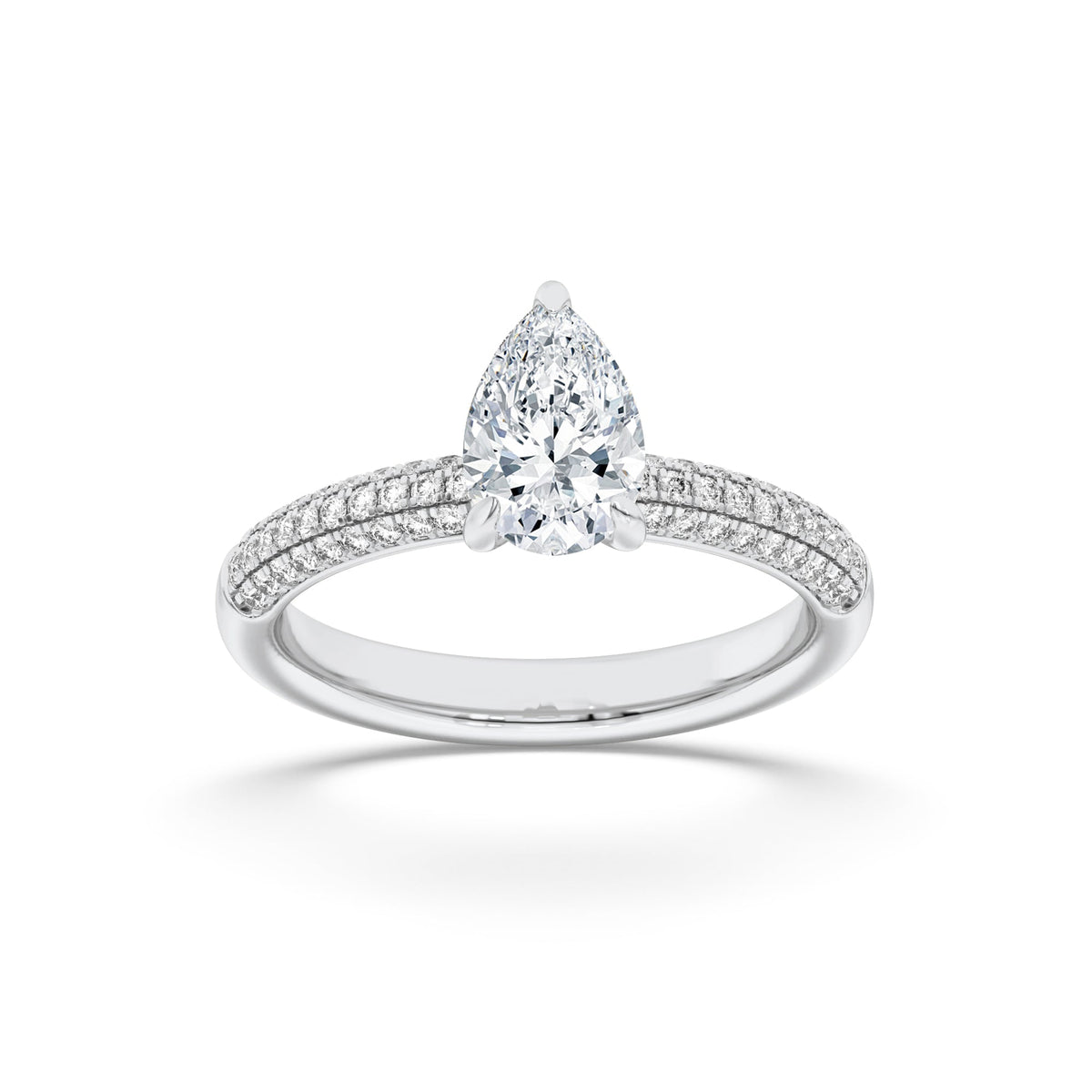 1.5CTW Pear Lab-Grown Diamond Prong Three Row Micro Pave Engagement Ring 57 Stones