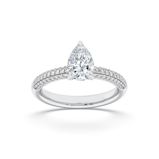 1.5CTW Pear Lab-Grown Diamond Prong Three Row Micro Pave Engagement Ring 57 Stones
