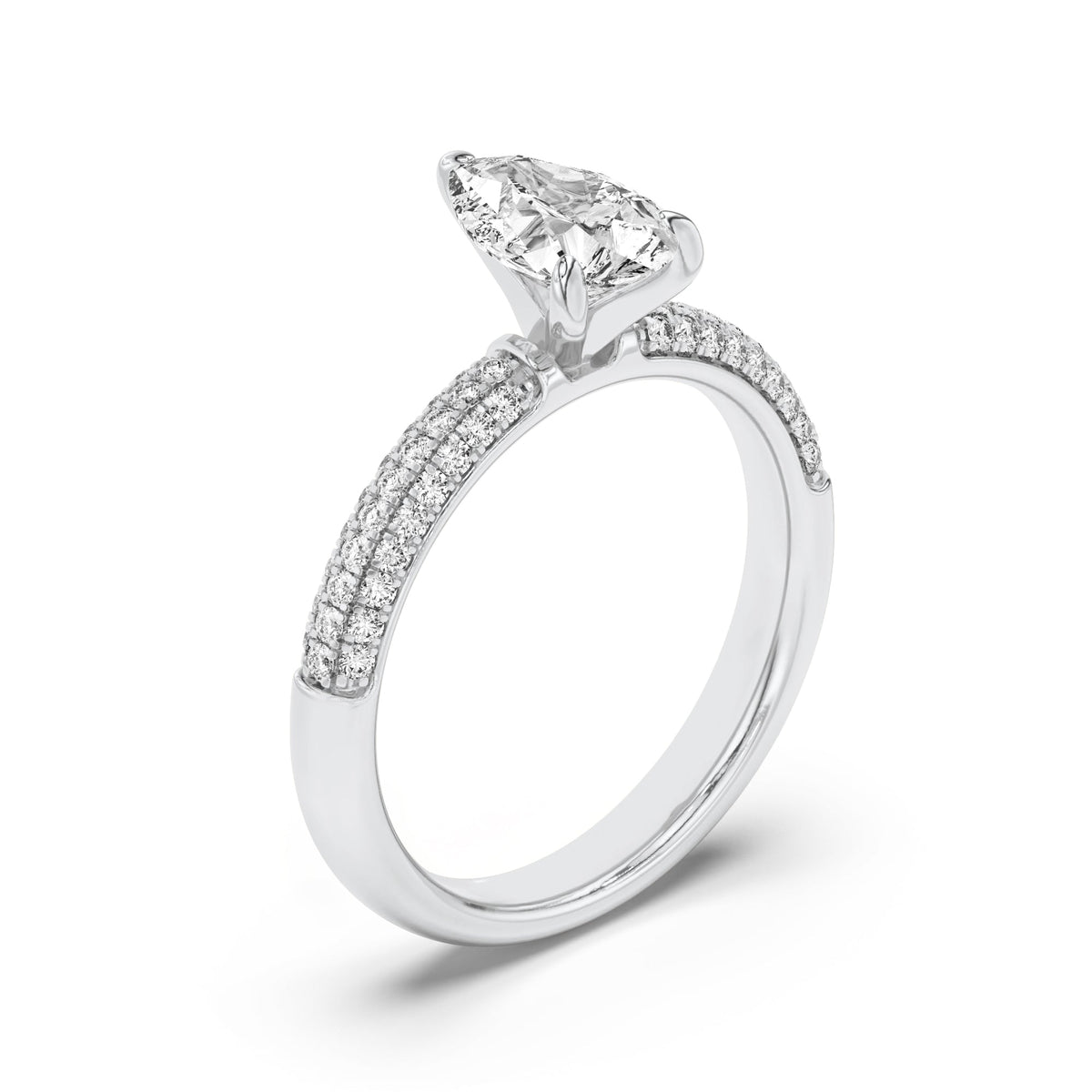 1.5CTW Pear Lab-Grown Diamond Prong Three Row Micro Pave Engagement Ring 57 Stones