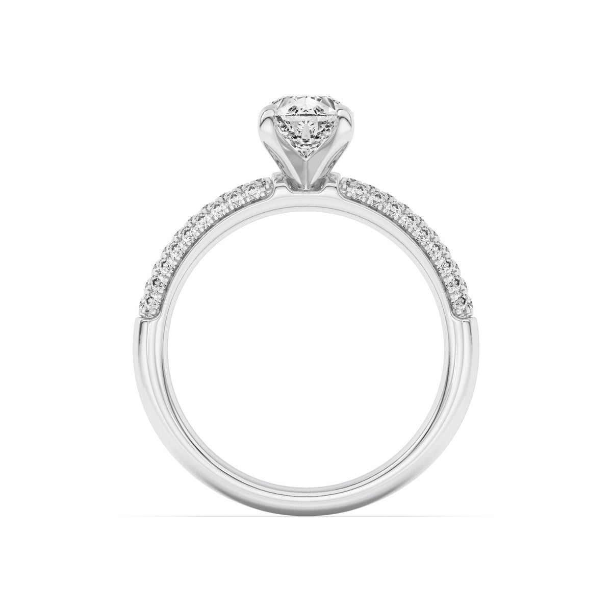 1.5CTW Pear Lab-Grown Diamond Prong Three Row Micro Pave Engagement Ring 57 Stones