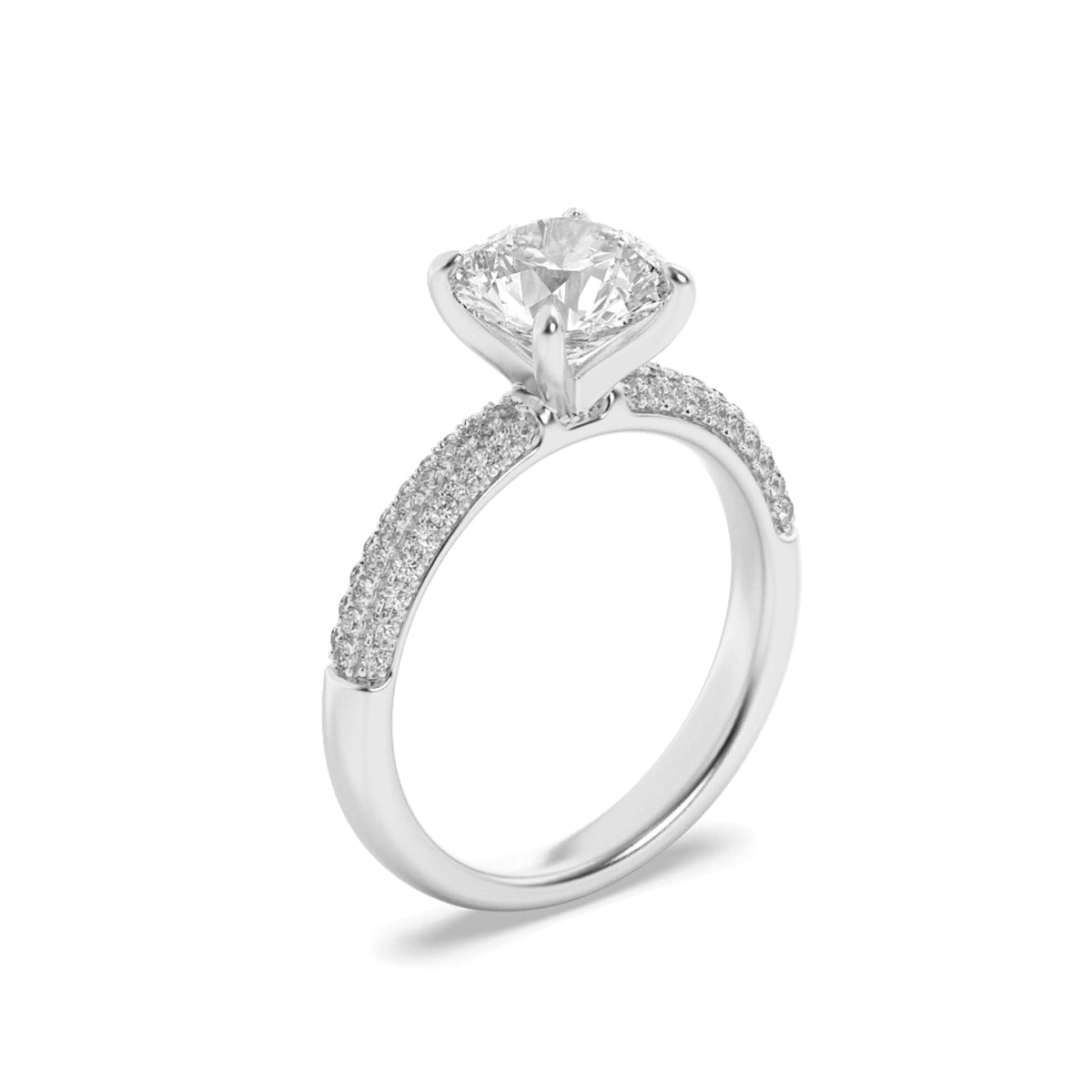 1.5CTW Round Lab-Grown Diamond Prong Three Row Micro Pave Engagement Ring 57 Stones