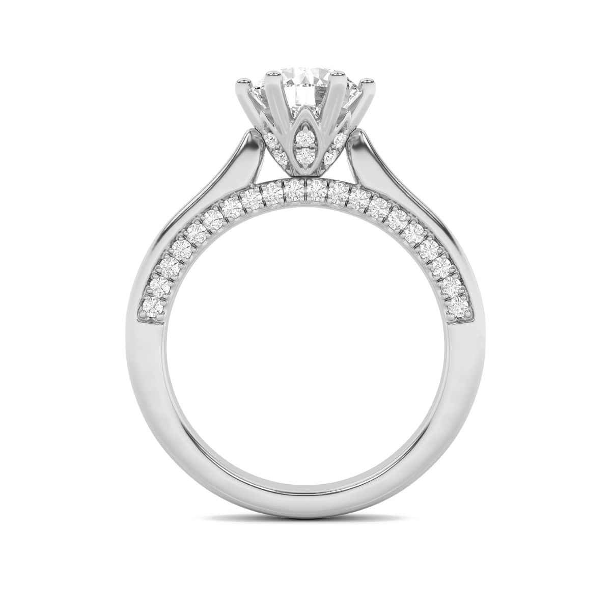 1.25CTW Round Lab-Grown Diamond Prong Tulip Motif Accented Engagement Ring 53 Stones