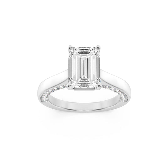 2CTW Emerald Lab-Grown Diamond Prong Accented Bridge Shank Engagement Ring 43 Stones