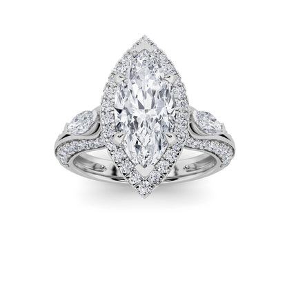 3CTW Marquise Lab-Grown Diamond Prong Three Stone Halo Engagement Ring 69 Stones