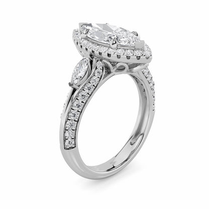 3CTW Marquise Lab-Grown Diamond Prong Three Stone Halo Engagement Ring 69 Stones