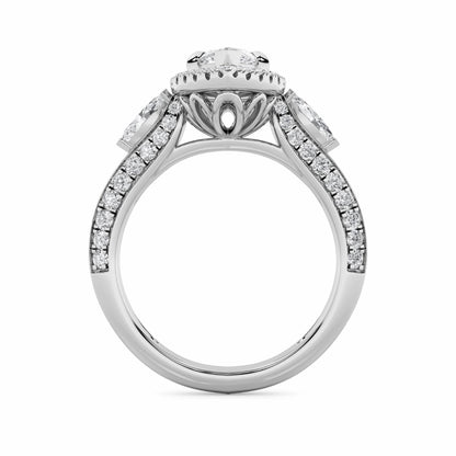 3CTW Marquise Lab-Grown Diamond Prong Three Stone Halo Engagement Ring 69 Stones