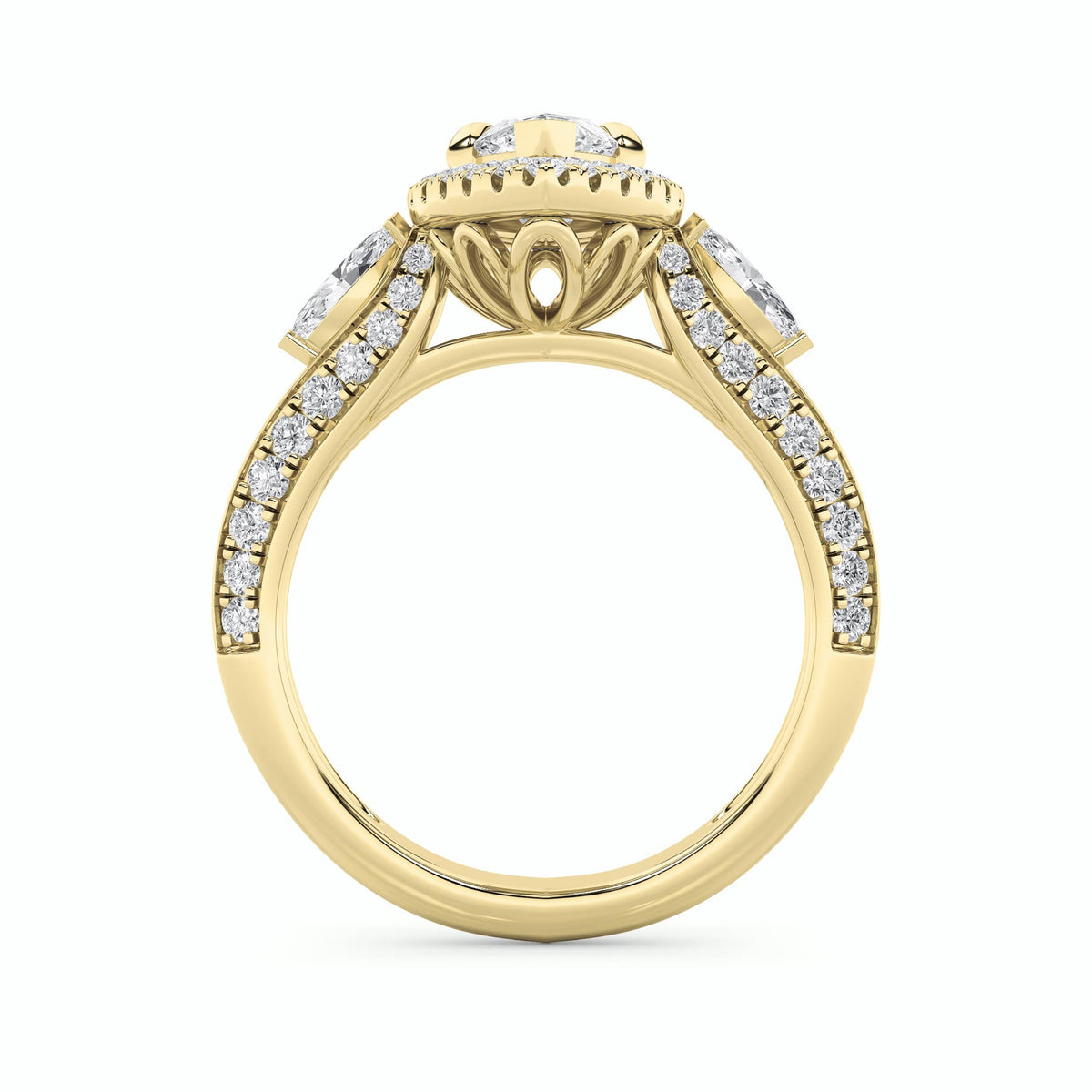 3CTW Marquise Lab-Grown Diamond Prong Three Stone Halo Engagement Ring 69 Stones