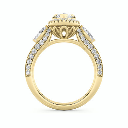 3CTW Marquise Lab-Grown Diamond Prong Three Stone Halo Engagement Ring 69 Stones
