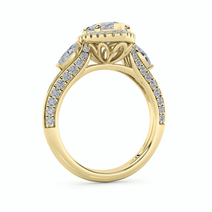3CTW Marquise Lab-Grown Diamond Prong Three Stone Halo Engagement Ring 69 Stones