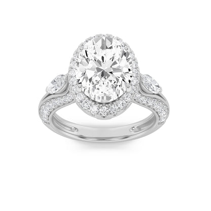 3CTW Oval Lab-Grown Diamond Prong Three Stone Halo Engagement Ring 65 Stones